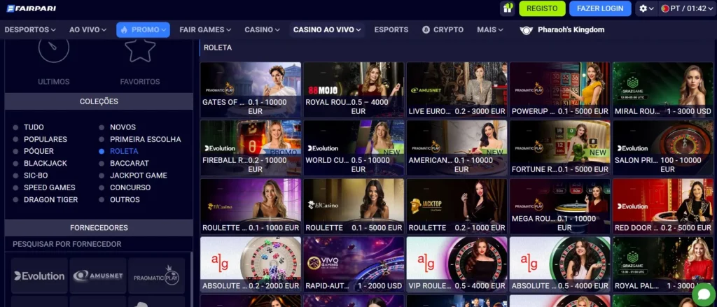 Roleta, Blackjack e Baccarat